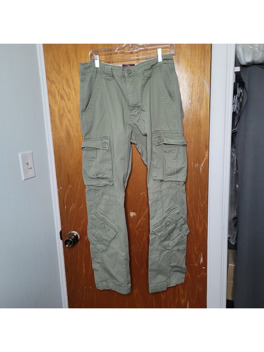 Matchstick Cargo Pants Mens 32x30 Khaki Canvas Straight Leg Pockets Utility - Picture 1 of 9